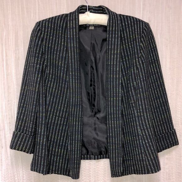 Kasper 6 Black with Blue Green Pattern Knit Open Front Wrinkle Free Jacket - Picture 1 of 14
